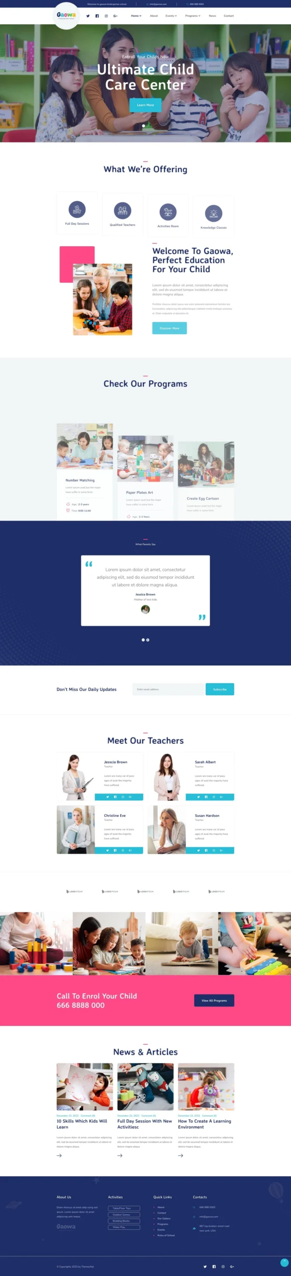 Gaowa - Kindergarten School Website Design Package