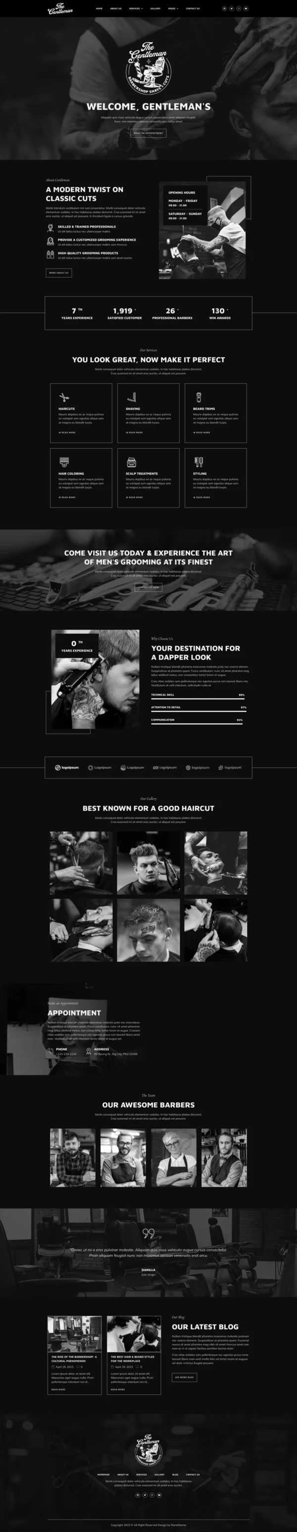 Gentleman - Barbershop & Hair Studio Website Design Package