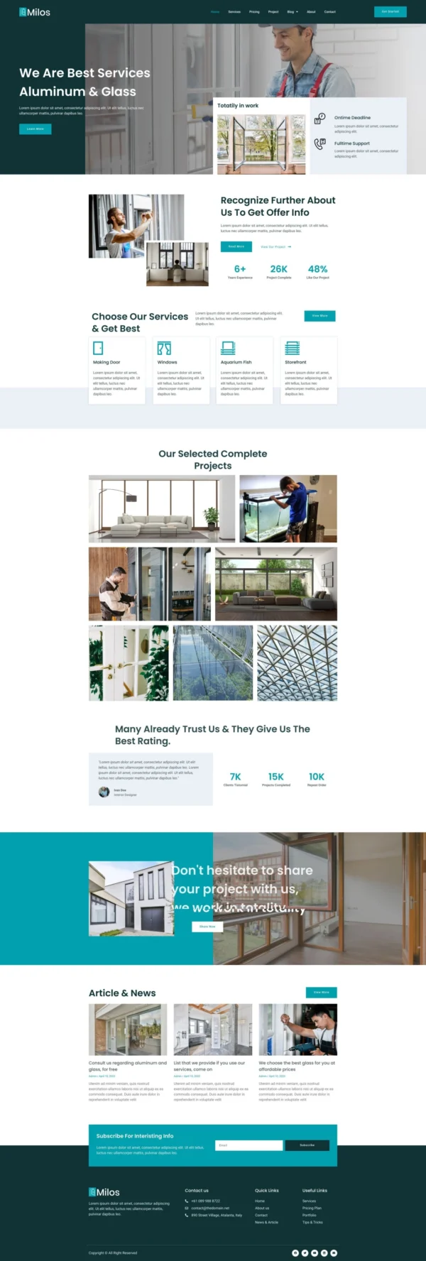 Milos - Aluminum & Glass Website Design Package