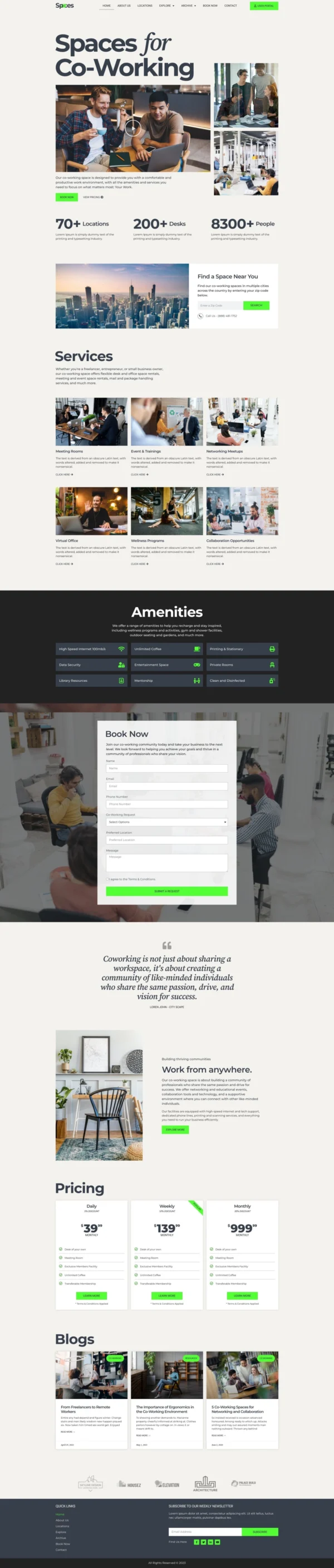 Spaces - Co-Working Website Design Package