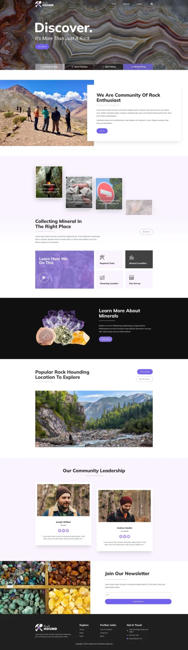 Rockhound - Rock Hounding Community Club Website Design Package