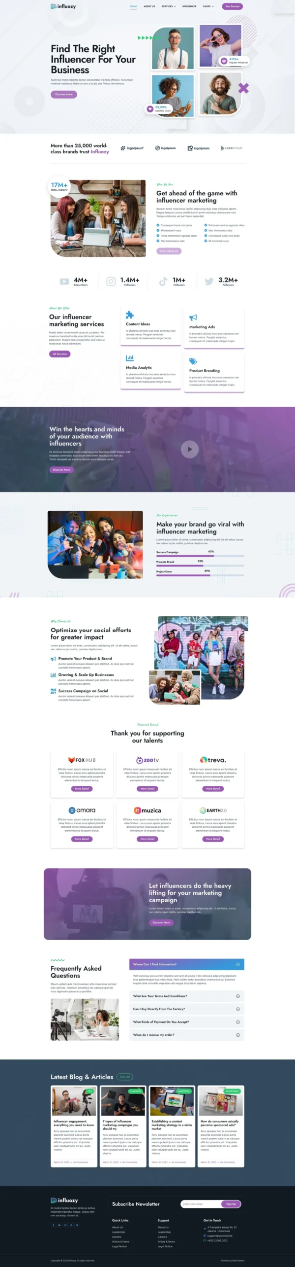 Influozy - Influencer Marketing Agency Website Design Package