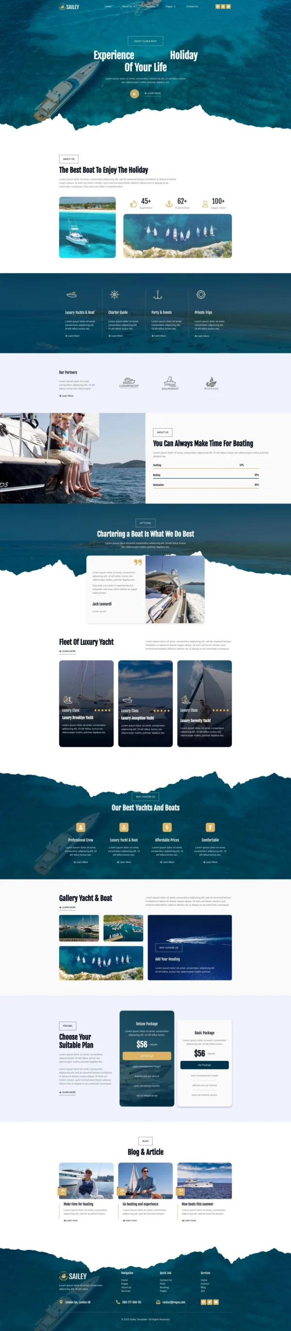 Sailey - Yacht Club & Boat Rental Website Design Package