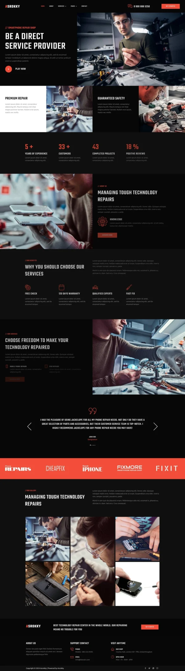 Asrokky - Smartphone Repair Shop Website Design Package