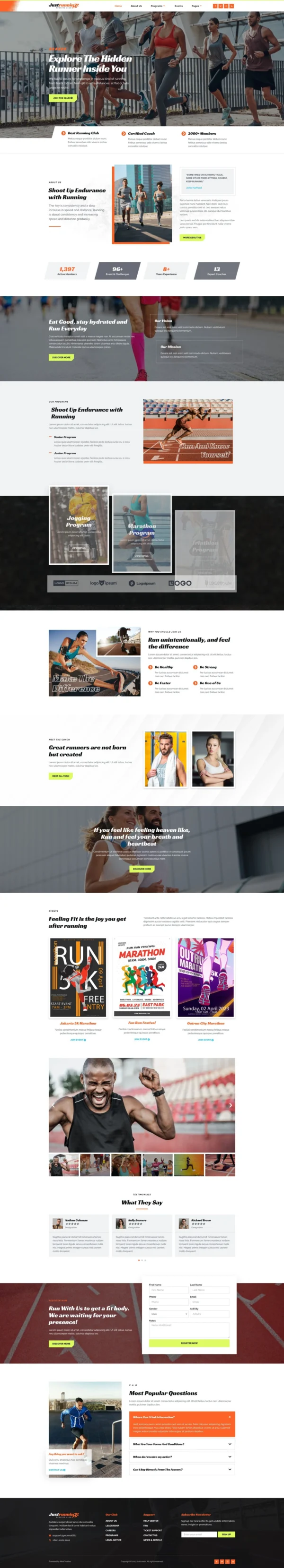 JustRunnin - Running Club Marathon & Sport Event Website Design Package