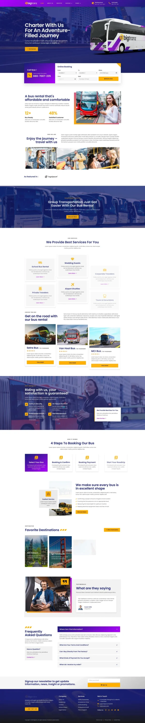 BigTranz - Bus Charter Service & Rental Website Design Package