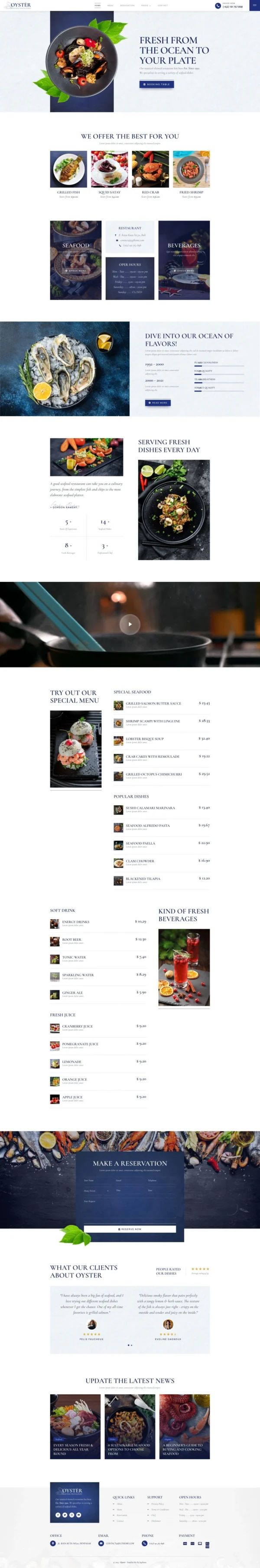 Oyster – Seafood Restaurant & Cafe Website Design Package