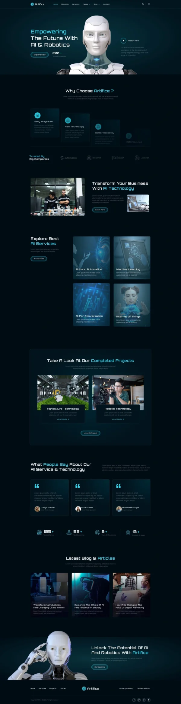 Artifice – AI & Robotics Website Design Package