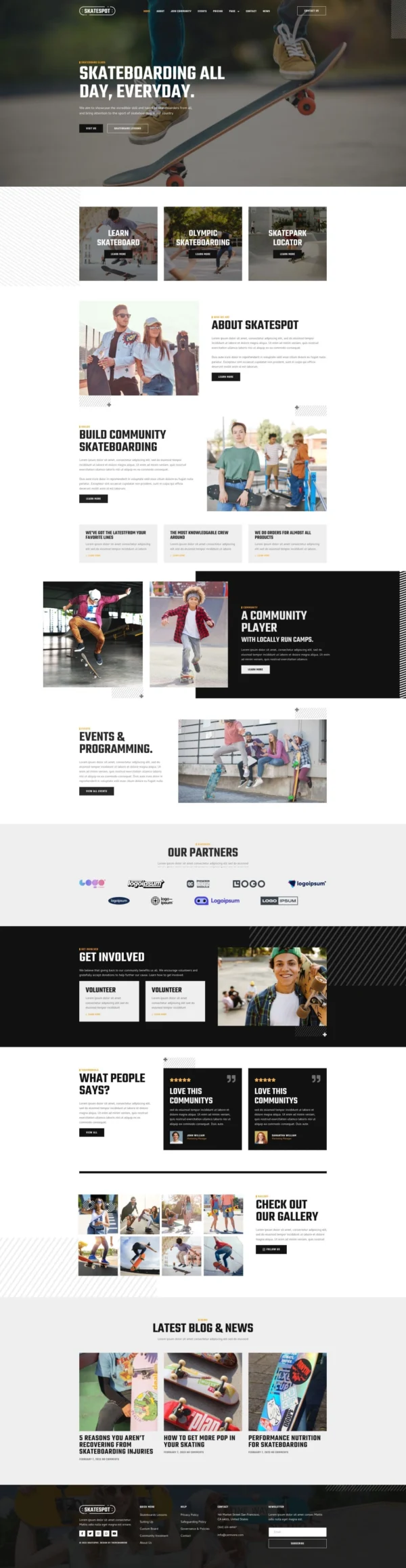 Skatespot - Skateboard Community & Skate Park Website Design Package