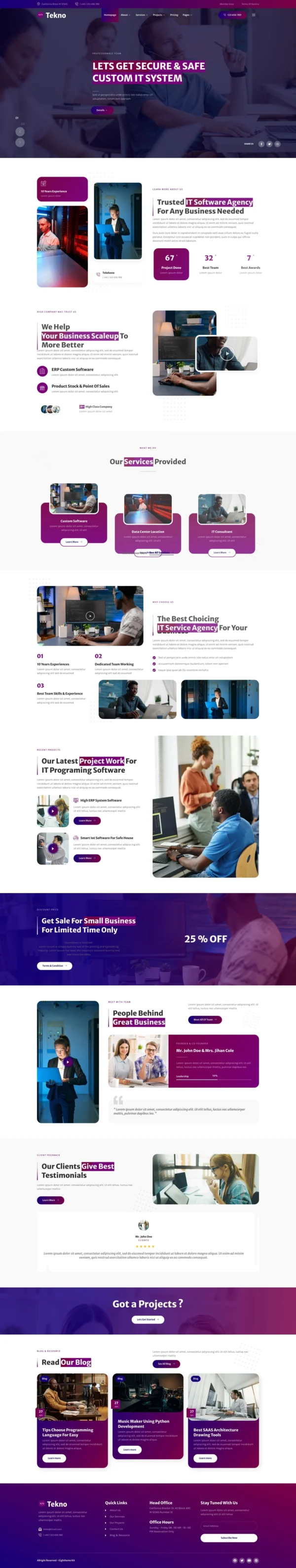 Tekno - IT Service & Software Developer Website Design Package