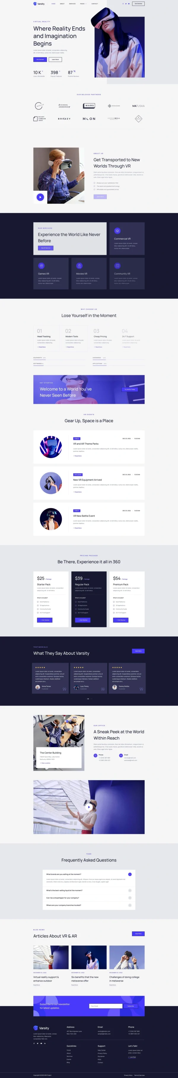 Varsity - Virtual & Augmented Reality Services Website Design Package