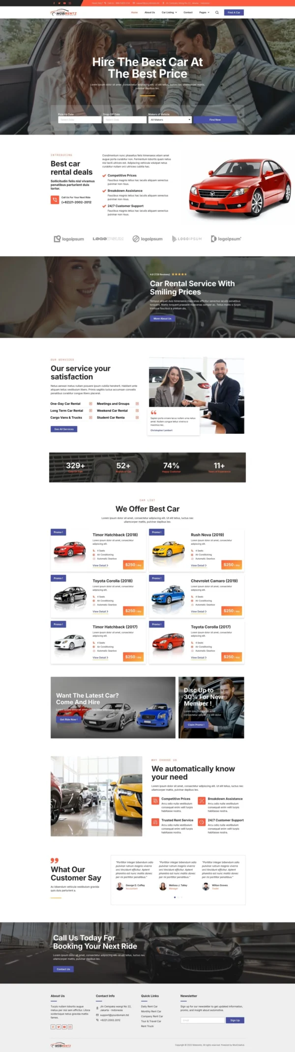 Mobirentz - Car Rental & Auto Dealer Website Design Package