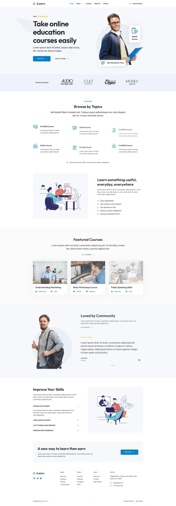 iLearn - Online Education Course Website Design Package