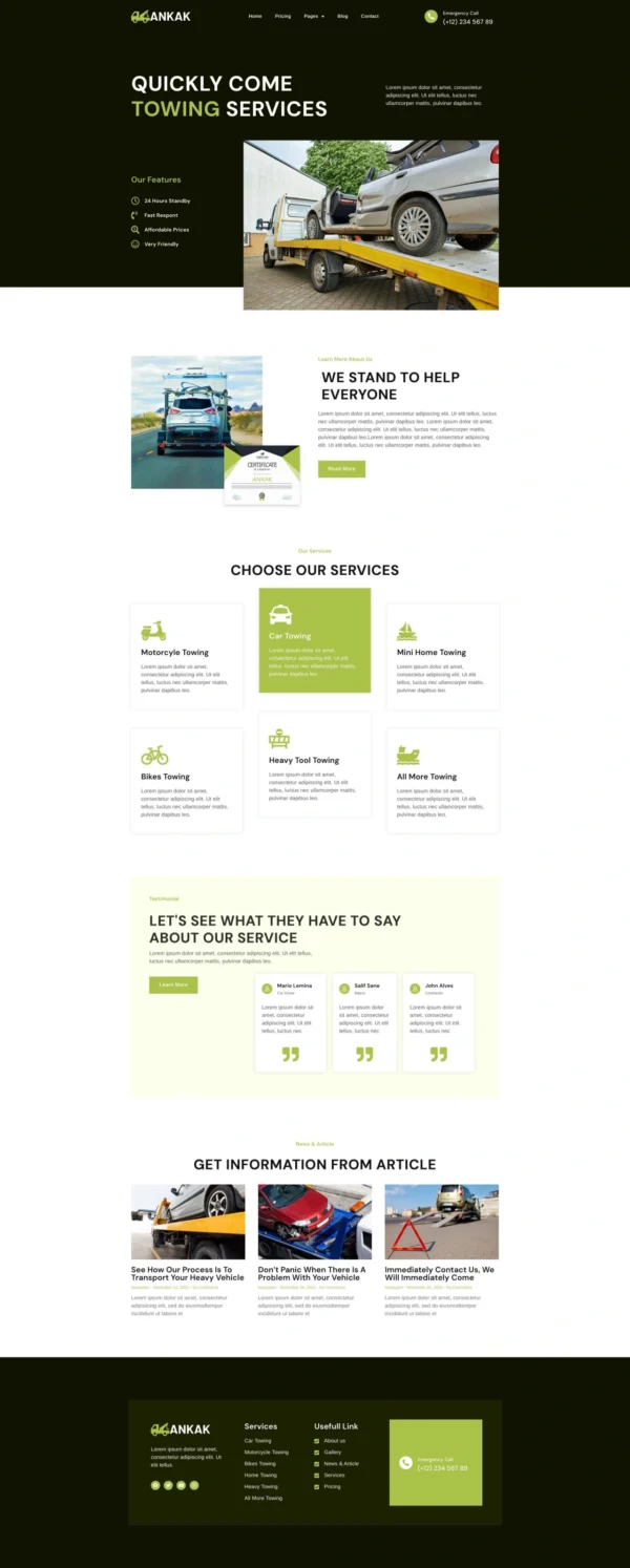 Ankak - Towing Services Website Design Package