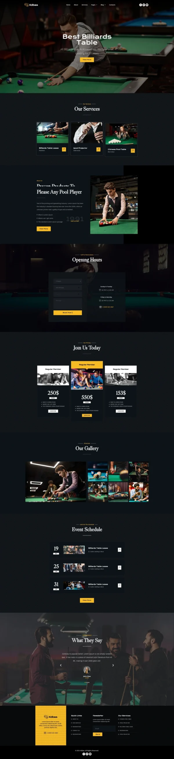 Kdbas - Billiard Club Website Design Package