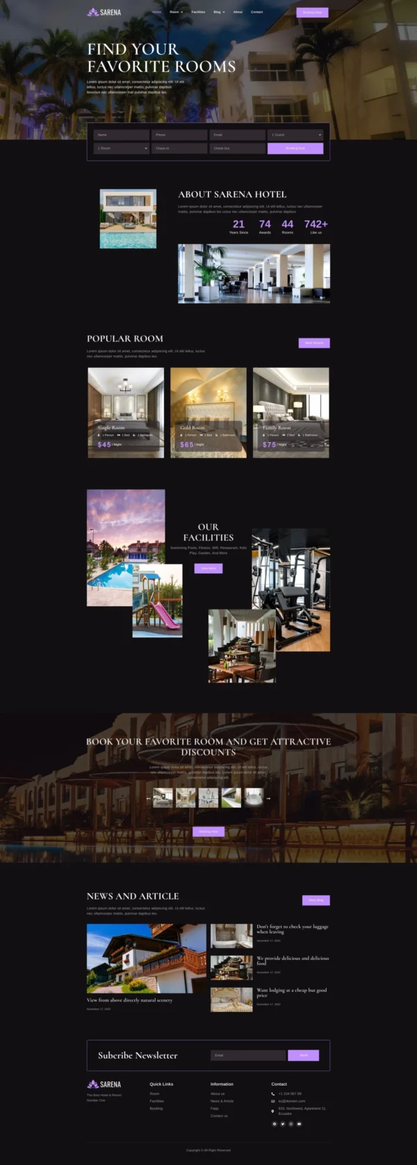 Sarena - Hotel & Resort Website Design Package