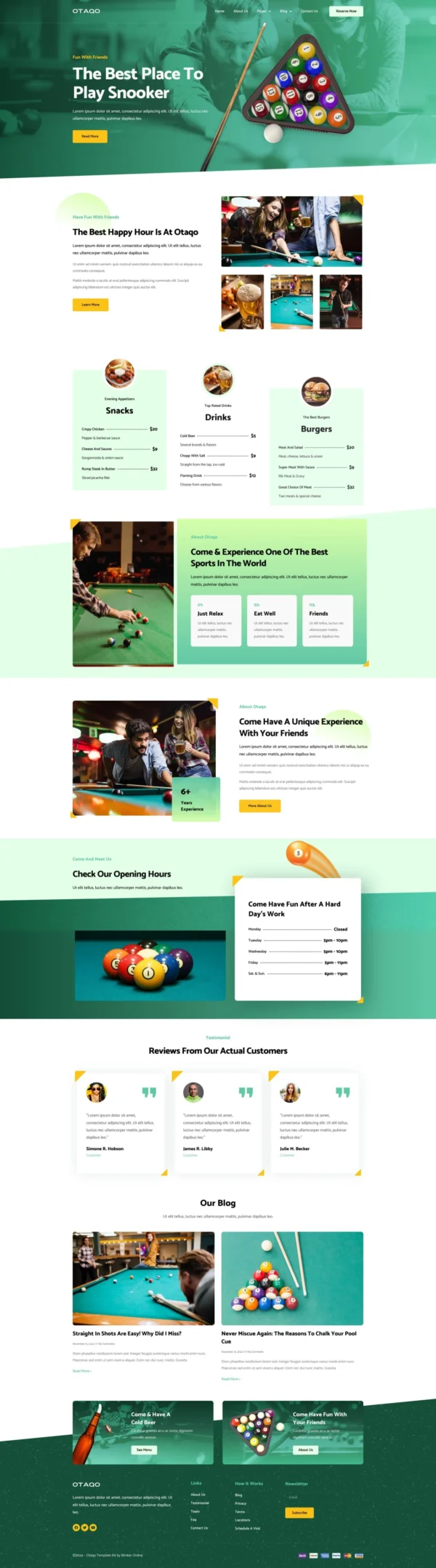 Otaqo - Snooker & Pool Bar Website Design Package