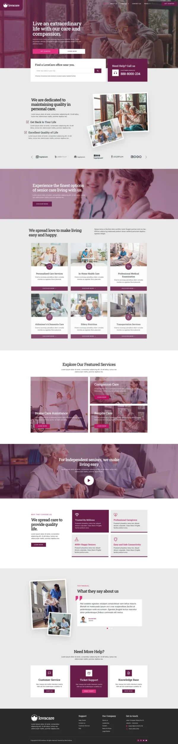 LovaCare - Senior Care Services Website Design Package