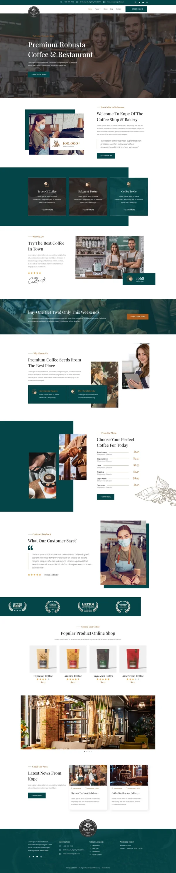 Kope - Cafe Coffee Shop & Bar Website Design Package