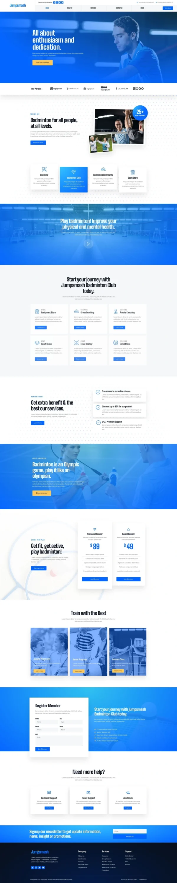 JumpSmash - Badminton Club & Sport Community Website Design Package