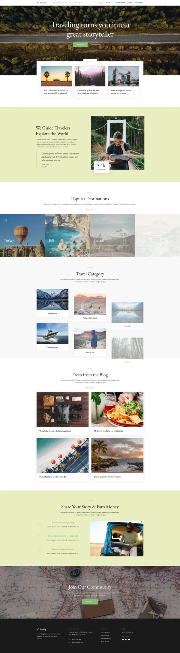 Travelog - Travel Blog Website Design Package