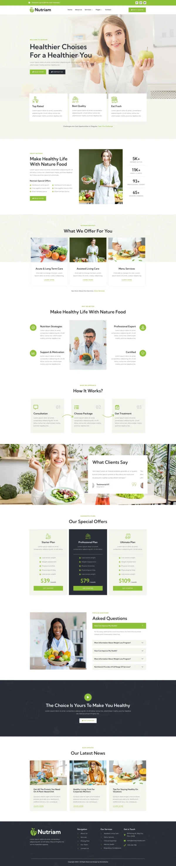 Nutriam - Healthy Food & Nutrition Service Website Design Package