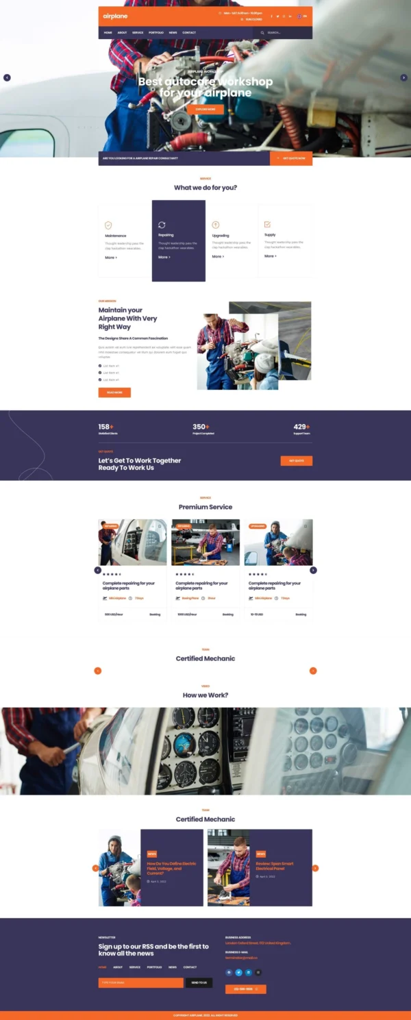 Airplane - Mechanic Workshop Website Design Package