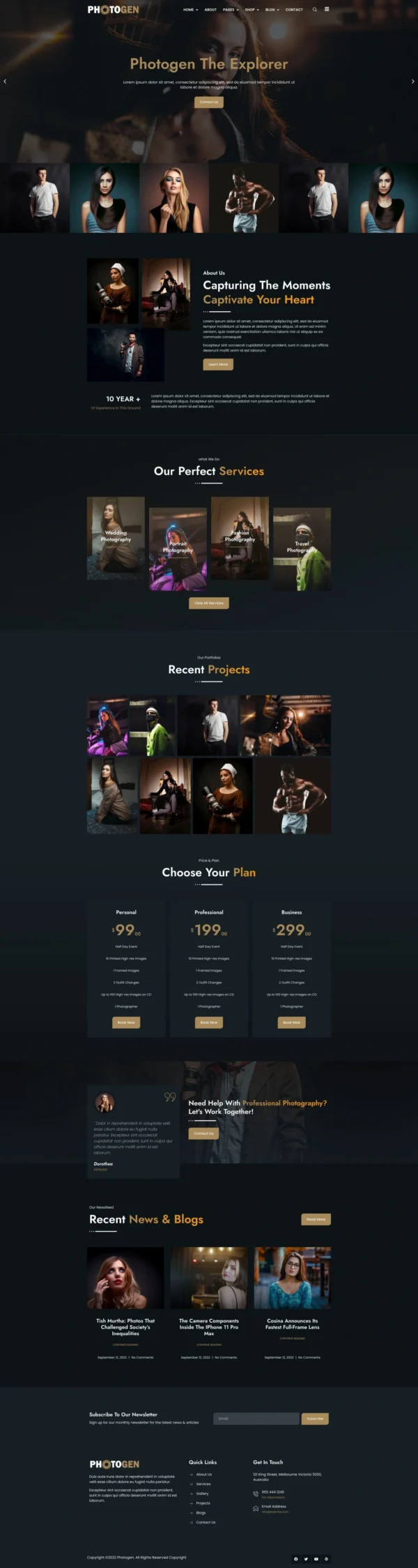 Photogen - Photography & Portfolio Website Design Package