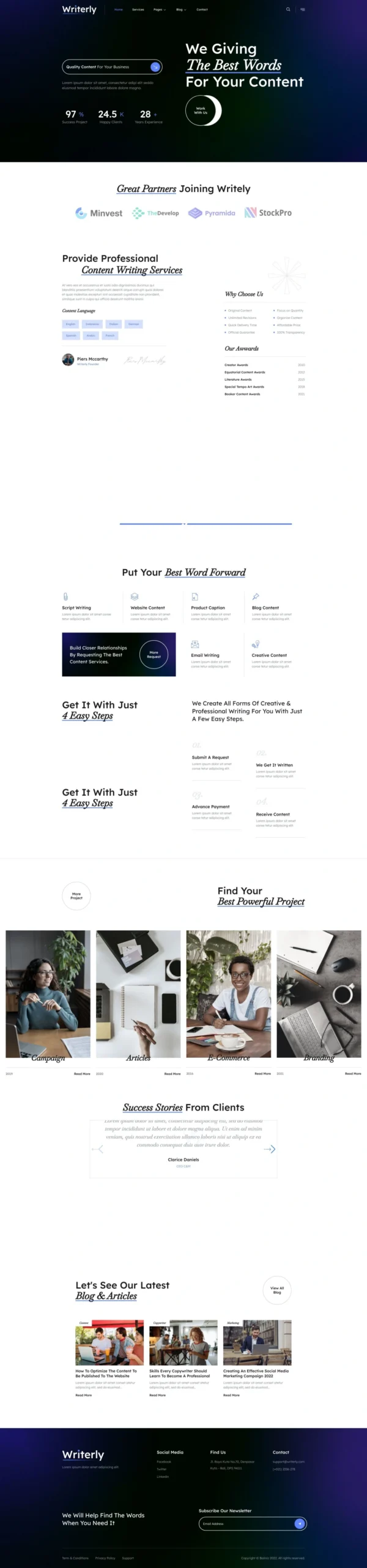 Writerly – Content Writing & Copywriting Website Design Package