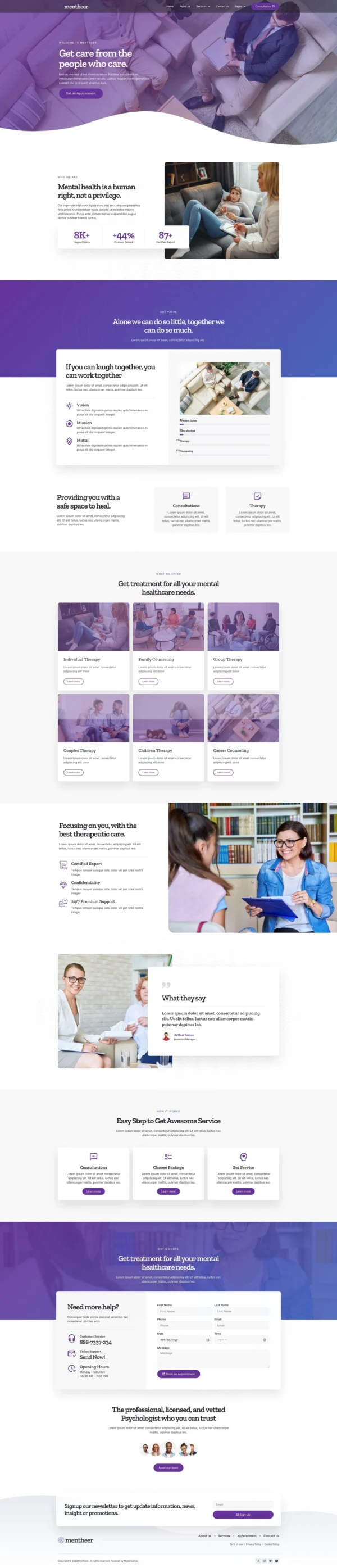 Mentheer - Mental Health Therapy Website Design Package