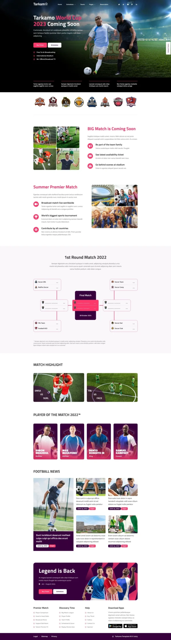 Tarkamo - Football & Sport Tournament Website Design Package