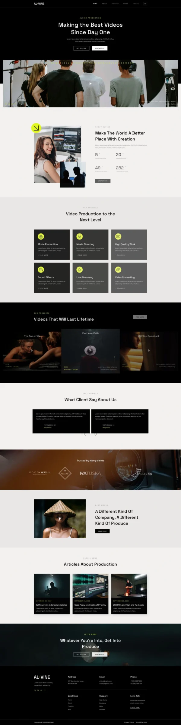Alvine - Film & Video Production Service Website Design Package
