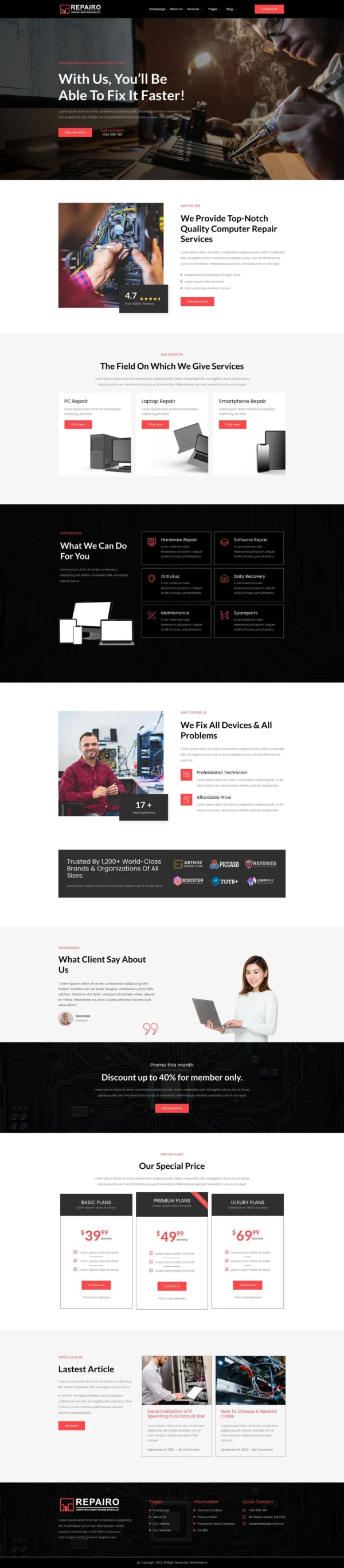 Repairo - Computer & Smartphone Repair Website Design Package