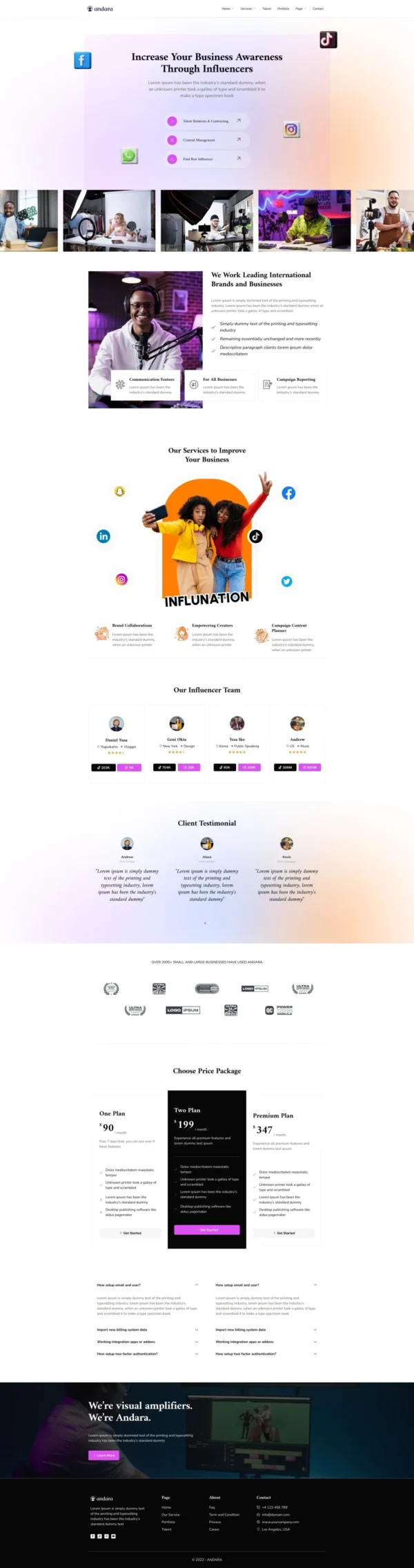 Andara - Influencer & Social Media Agency  Elementor