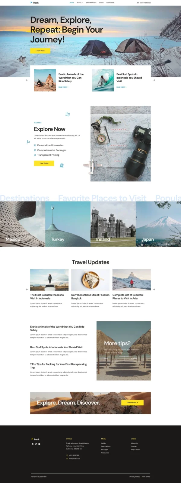 Track - Travel Guide Blog Website Design Package