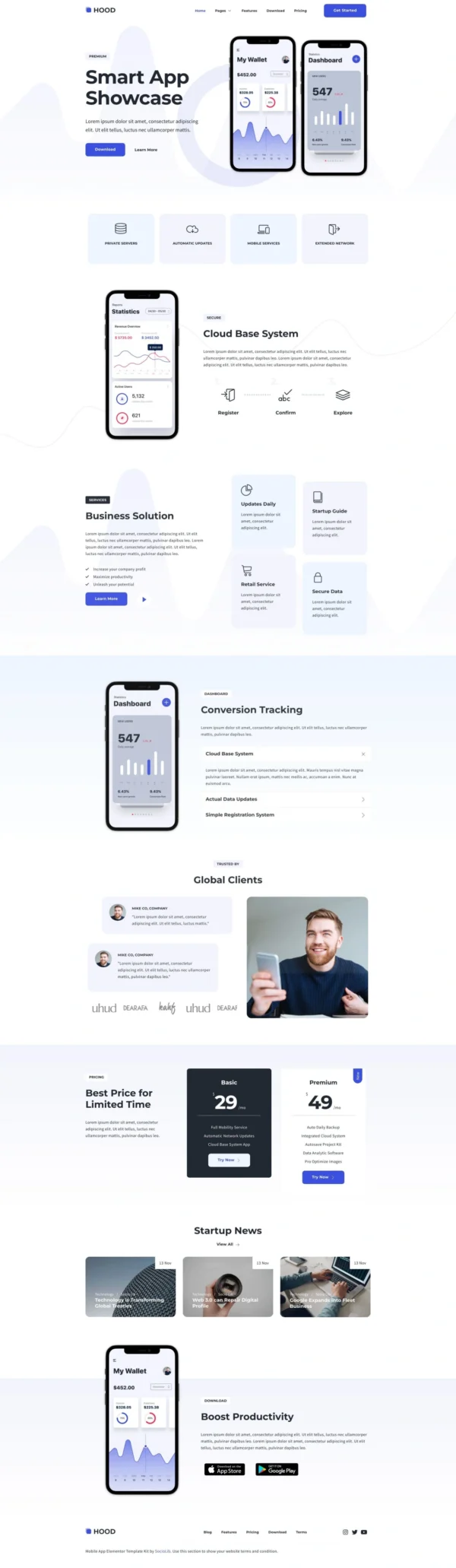 Hood - Mobile App & Startup Website Design Package