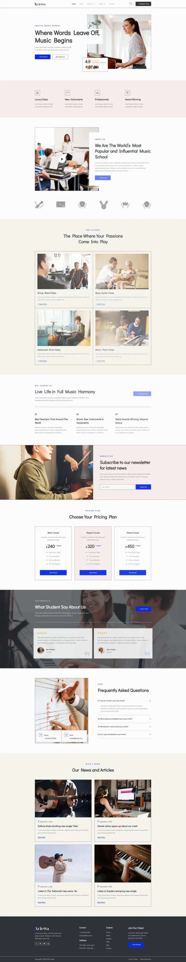 Arietta - Music School Website Design Package