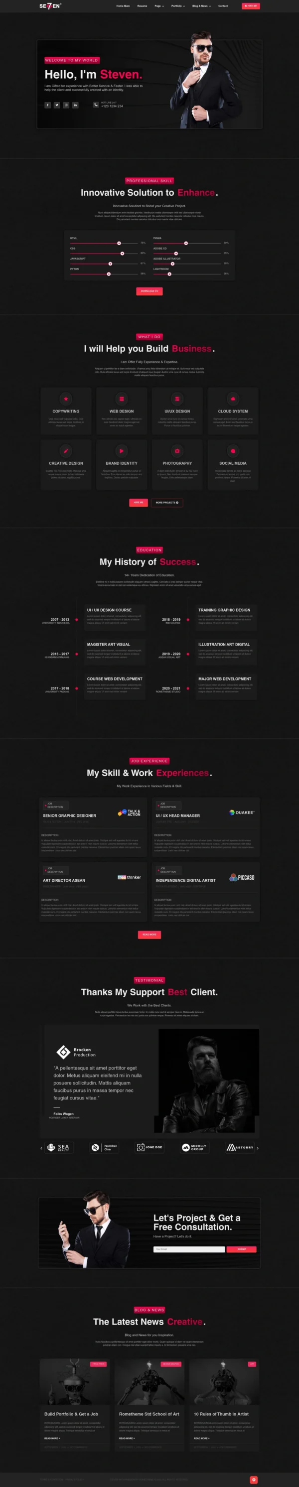 Steven - Dark CV Portfolio Resume Website Design Package