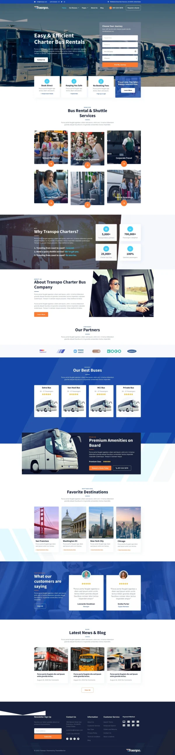 Transpo - Charter Bus Rental Company Website Design Package