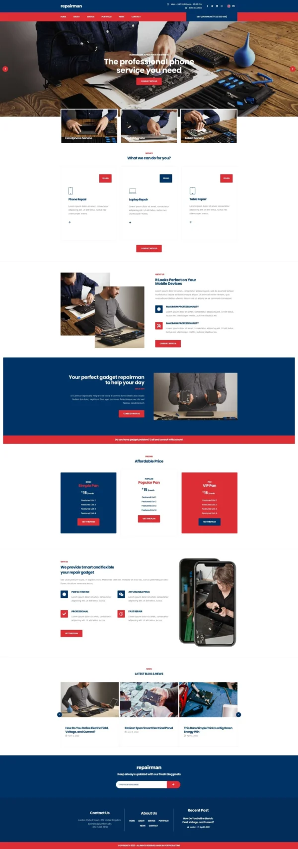 Repairman - Gadget Repair & Service Website Design Package