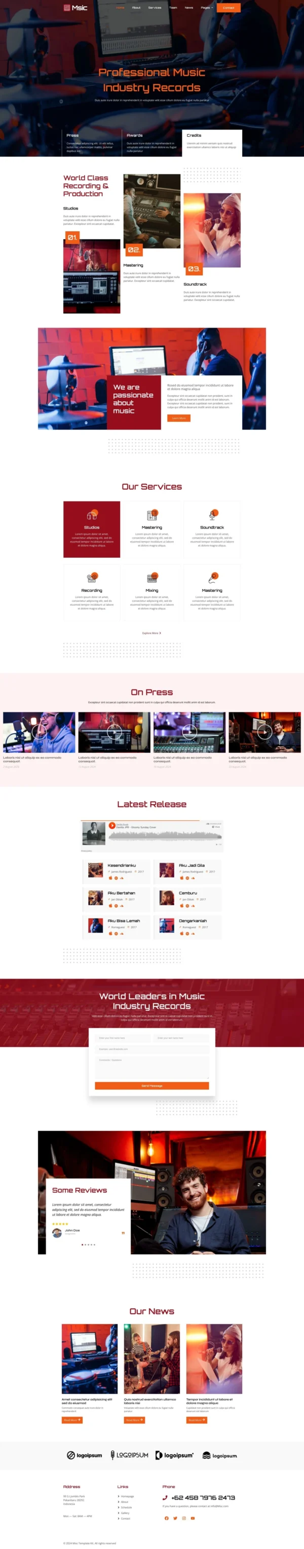 Msic - Music Studio Website Design Package