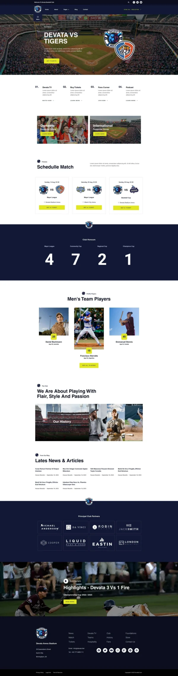 Devata - Baseball Team & Sports Club Website Design Package
