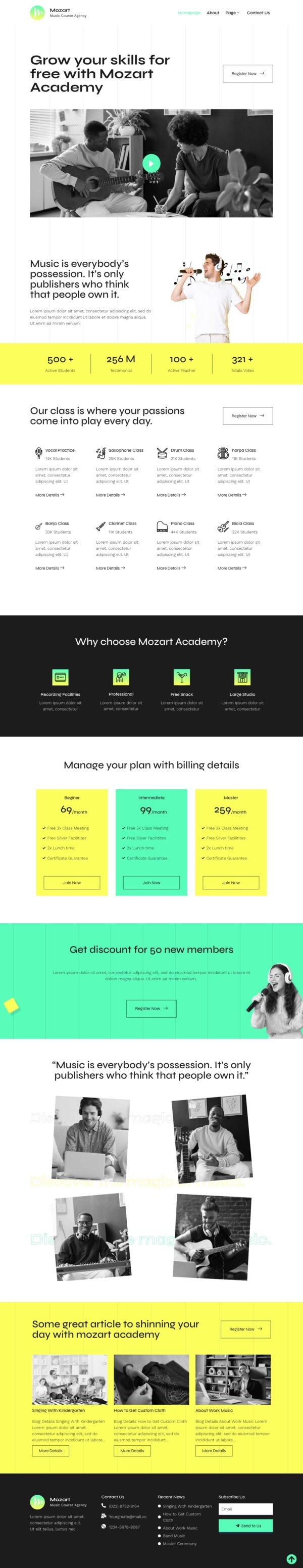 Mozart - Music School Website Design Package