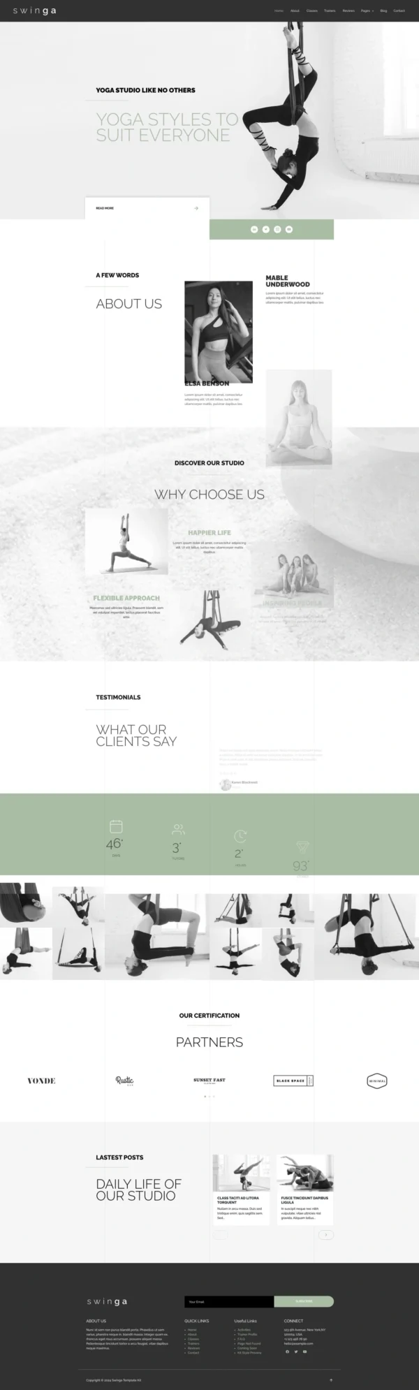 Swinga - Yoga Health Coach Fitness Studio Website Design Package