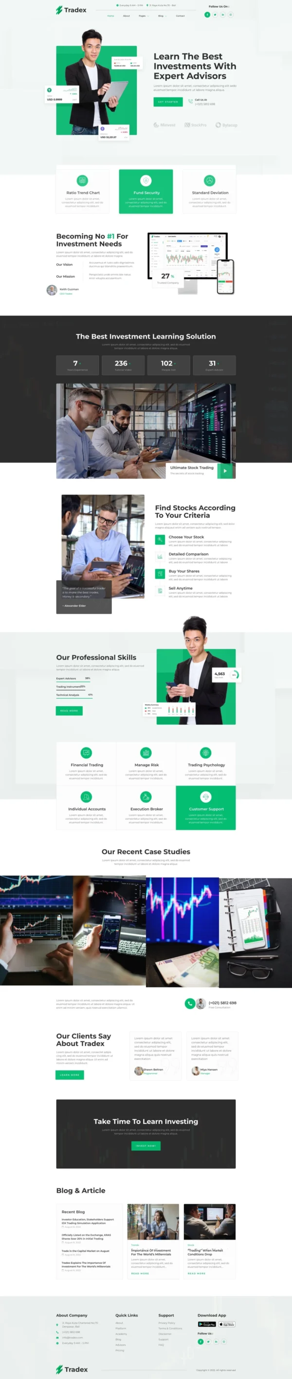 Tradex – Stock Advisor & Investment Website Design Package