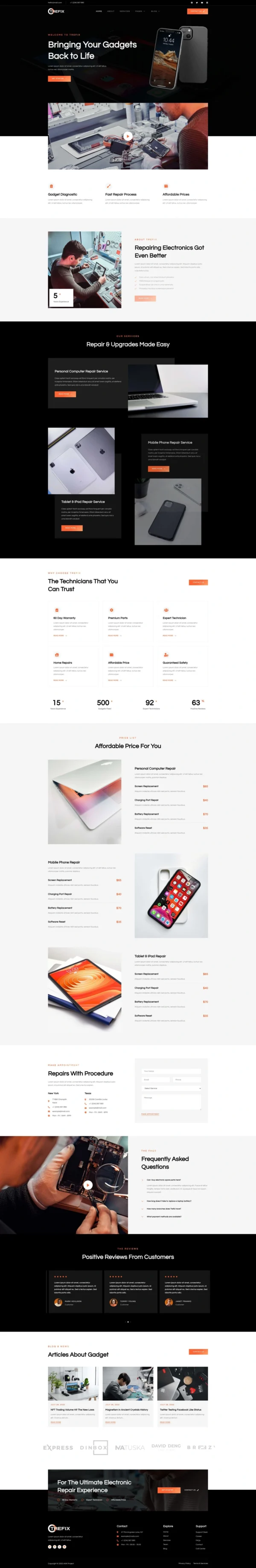 Trefix - Electronics & Gadgets Repair Services Website Design Package