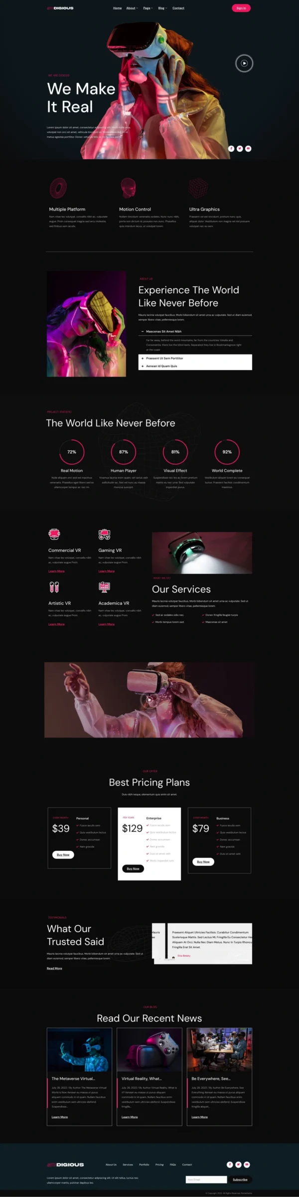 Digious - Virtual Reality Services Website Design Package
