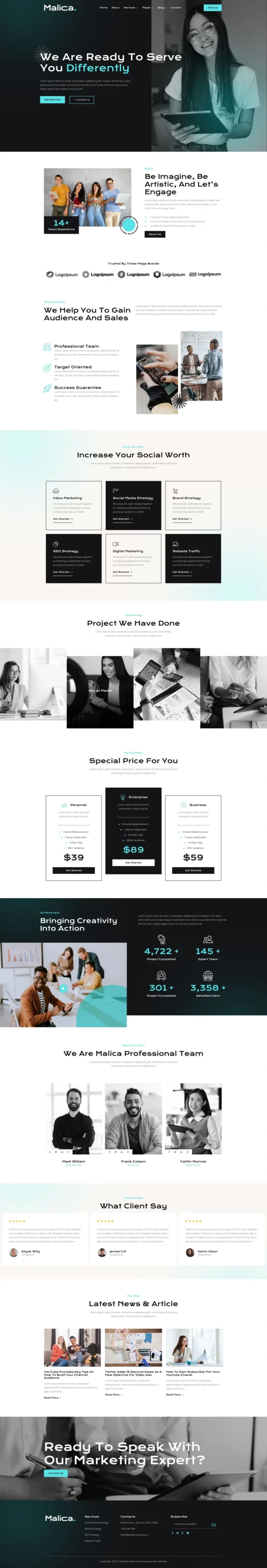 Malica - Social Media Marketing Agency Website Design Package