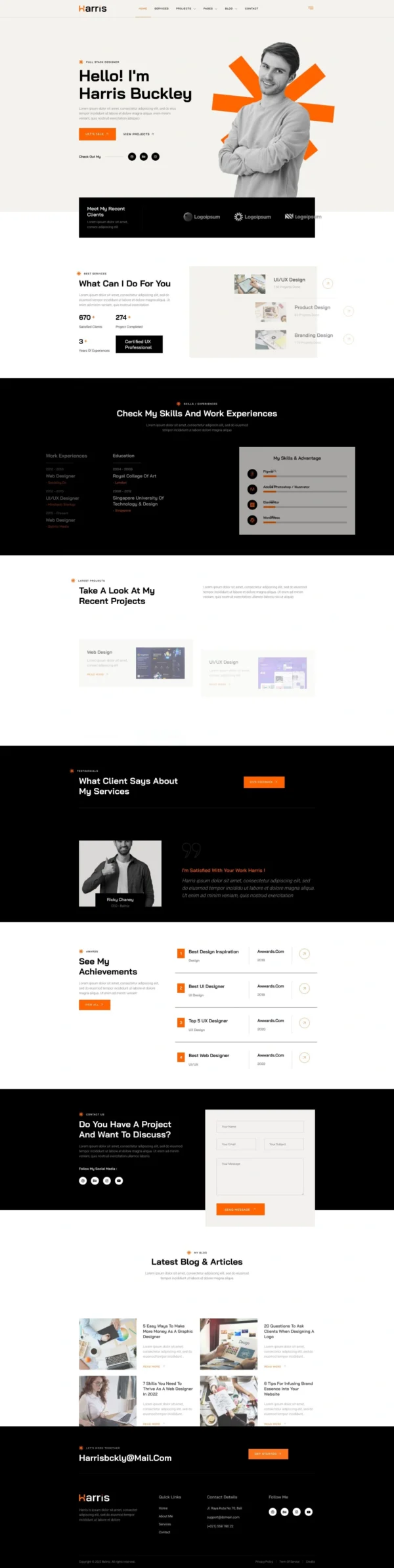 Harris – Creative & Personal Portfolio Website Design Package