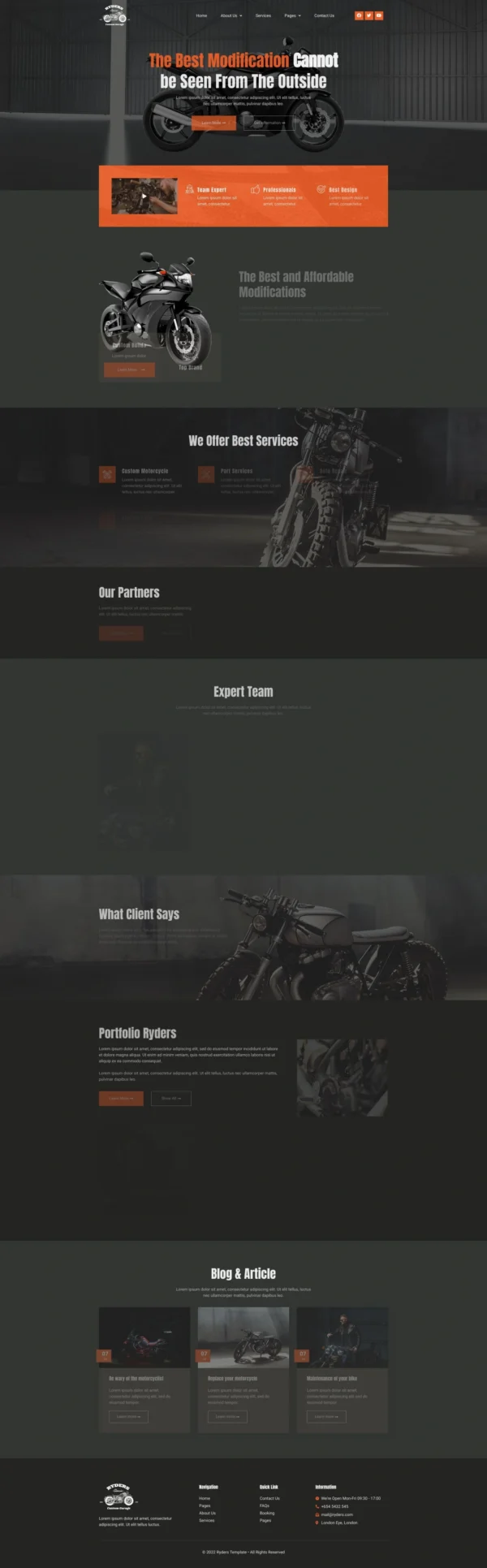 Ryders - Garage Custom Motorcycle Website Design Package